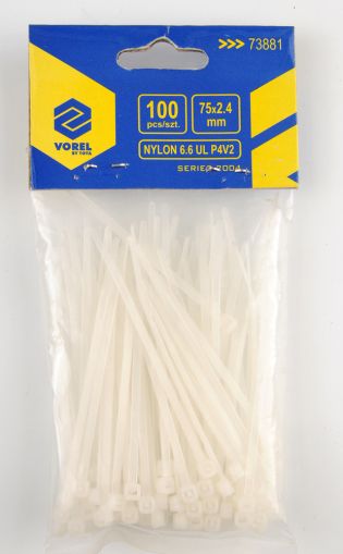 COLIERE DIN PLASTIC 75X2.4 MMX100BUC ALB