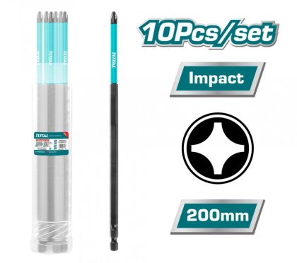 TOTAL - Set 10 biti de impact PH2x200mm