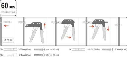 Set cleste piulite nituibile,60 buc