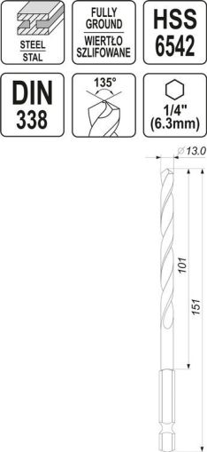 BURGHIU METAL PRINDERE HEX 13MM HSS6542