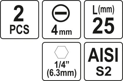 BIȚI 1/4 25MM, 4MM 2 BUC