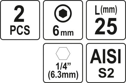 BIȚI 1/4 25MM HEX H6 2 BUC