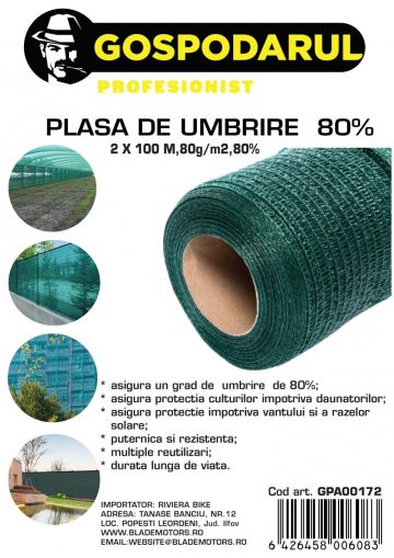Plasa de umbrire ,2x100 M,80g/m2,80%