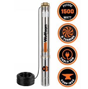 WOLFSON - POMPA SUBMERSIBILA APA CURATA 8 TURBINE, PM-1500-8, 1500W, CABLU 15m, 5200L/h, 1 TOL, INALTIME MAXIMA POMPARE 120m