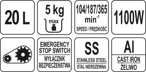 Mixer cu bol, 1100W, 20L