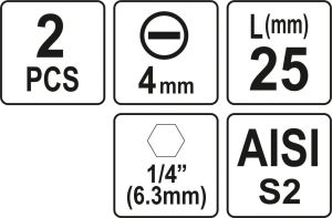 BIȚI 1/4 25MM, 4MM 2 BUC