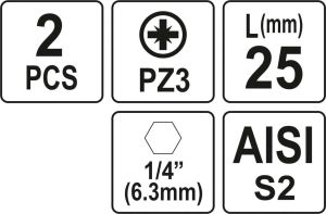 BIȚI 1/4 25MM PZ3 2 BUC