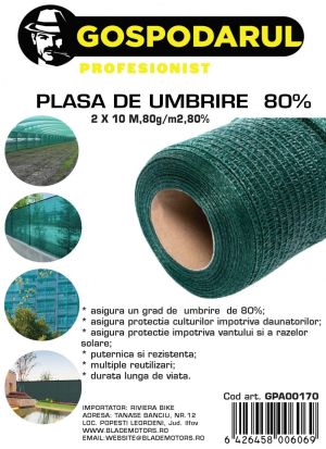 Plasa de umbrire ,2X10 M,80g/m2,80%